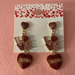 Love Heart Dangle Valentine’s Post Back Earrings